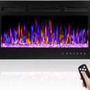 BETELNUT 30" Electric Fireplace Wall Mounted and Recessed with Remote Control, 750/1500W Ultra-Thin Wall Fireplace Heater W/Timer Adjustable Flame Color and Brightness, Log Set & Crystal Options