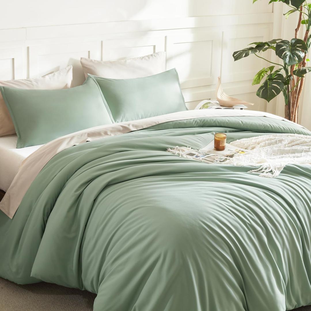 Litanika Queen Comforter Set Sage Green, 3 Pieces Lightweight Comforters Queen Size Solid Bedding Comforters Sets, Down Alternative Comforter Bed Set Quilt Blanket
