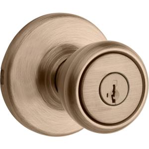 Kwikset Tylo Entry Door Knob with Lock and Key, Secure Keyed Handle Exterior, Front Entrance and Bedroom, Antique Brass, Pick Resistant SmartKey Rekey Security and Microban
