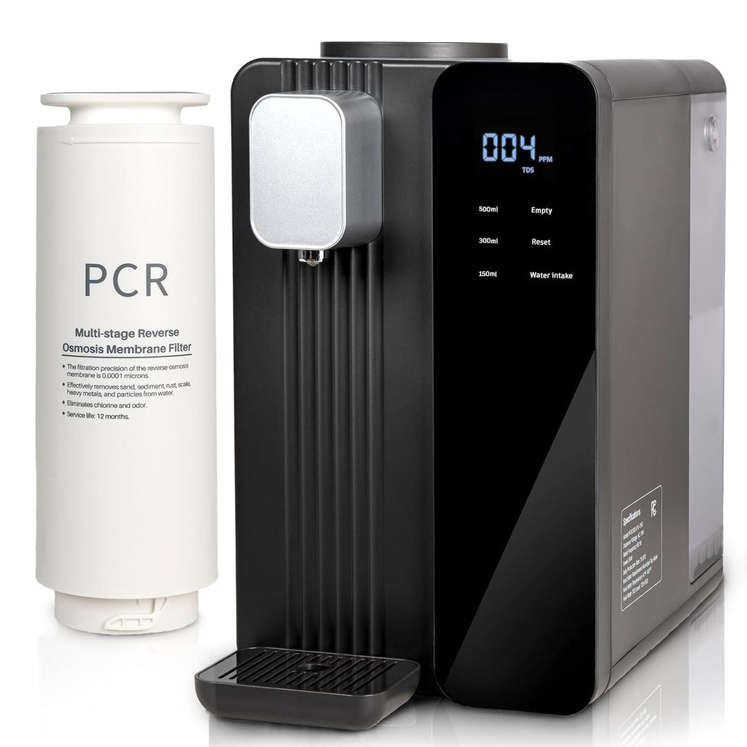 Countertop Reverse Osmosis System Water Filter - 5 Stage RO Water Filtration System, No Installation Portable Home Water Purifier, TDS & Filter Monitor, 3:1 Pure to Drain, Black