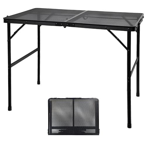 GREGIN Camping Table with Mesh Desktop, Lightweight & Portable Folding Grill Table, Height Adjustable Metal Outdoor Table for Camp, Cooking, BBQ, RV, Picnic-3 FT Black