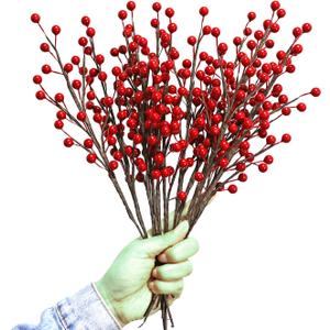 12Pcs Artificial Red Berries Stems, 13.5" Waterproof Burgundy Berry Branches for Home Holiday Wedding DIY Christmas Tree Wreath Flower Decor