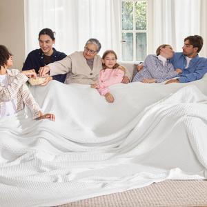 Bedsure 100% Cotton Large Blanket Oversized King for Bed - Breathable Waffle Weave Blanket for Summer Spring, Couch Cover, White, 120x94 inches (Oversized King (120" x 94"), 01 - White)