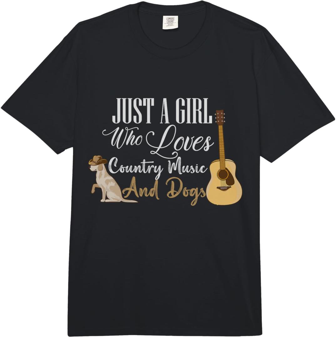 Just a Girl Who Loves Country Music and Dogs Guitar Comfort Colors Adult Heavyweight T-Shirt, Medium