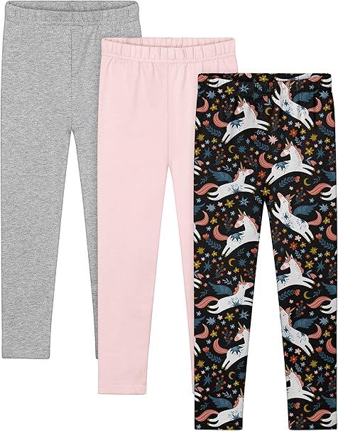 Resinta Toddler and Baby Girls Leggings Pants Full Length Cotton Basic Leggings Multipack Stretchy Soft Tights Pants (3T, Heather Grey, shell, black Unicorn)