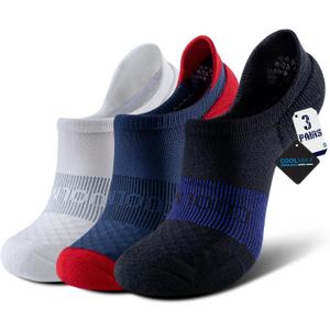 BRISIRA Coolmax Bamboo Viscose Kids No Show Socks Compression Athletic Running Sports Boys Socks Ankle Cushioned for Youth (Large, Black + White + Blue 3 Pairs)