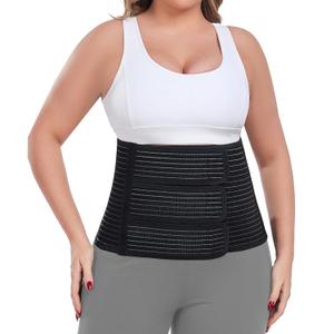 Postpartum Belly Band Abdominal Binder Post Surgery, for Natural Delivery & C-Section Recovery, 9.7" High Adjustable Compression Belly Wrap, Polyester Made with Bamboo Charcoal Fiber(Black, S/ M)
