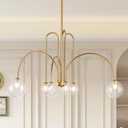 Gold Sputnik Chandelier,6 Lights Large Modern Chandelier L40Mid Century Long Ceiling Pendant Light Fixtures for Dining Room with Clear Glass Globe Shades for High Ceiling Foyer Living Room