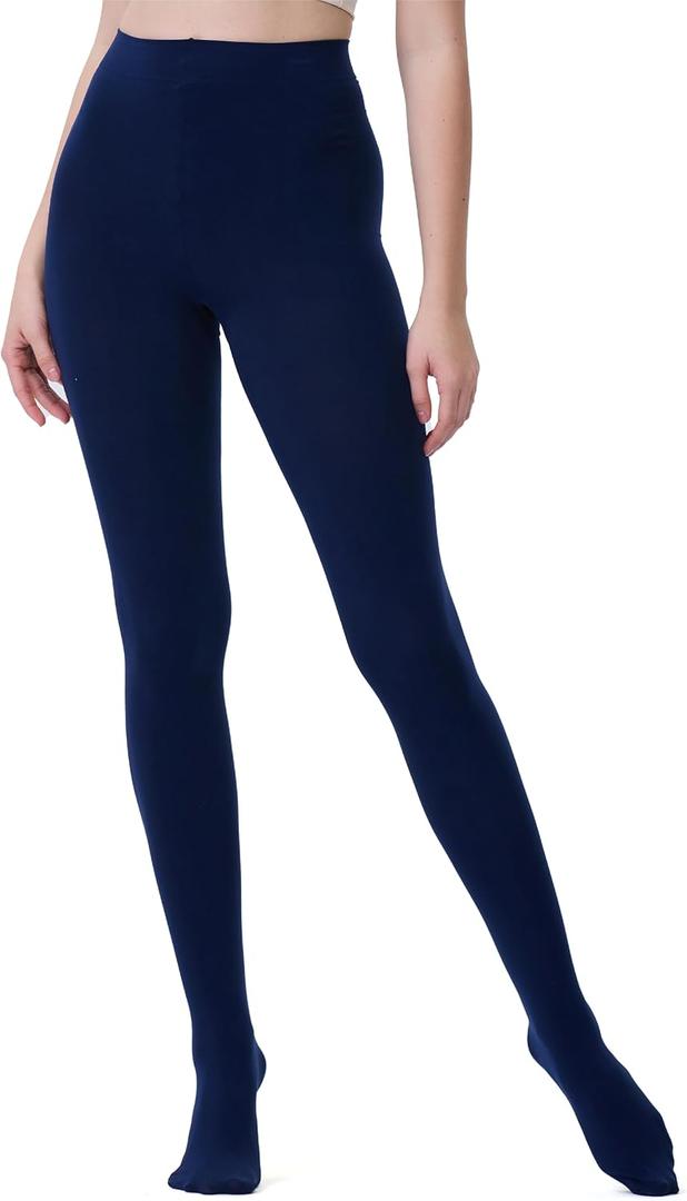 DUCMODA Women's 70D Semi-Opaque Tights High Waist Solid Soft Stretch Pantyhose (Navy Blue)