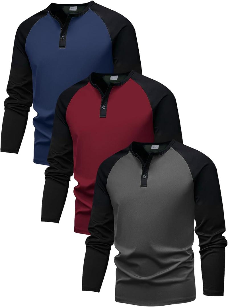 PureChapter 3 Pack Boys Long Sleeve Athletic Shirts Color Blocked Casual Baseball Shirts for Boys (7-8 Years)