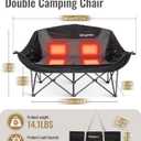 KingCamp Heated Double Camping Chair, Oversized 880lbs Heavy Duty Loveseat for Adults Portable Folding XL 2 Person Couch Padded Comfortable with 3 Heat Levels for Outdoor Sports Lawn, Black/Grey