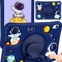 for iPad mini 7 A17 Pro 2024, for iPad mini 6 Case 8.3 Inch Boys Cute Astronaut Cover Kawaii Spacemen Cool with Rotating Stand + Strap Soft Silicone Funda for iPad mini 7th/6th Gen Cases