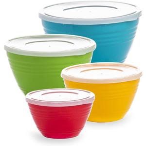 BINO | Mixing Bowl Set with Lids | Versatile Plastic Bowls for Kitchen Mixing, Serving, and Storage - 4-Piece Mixing Bowl Set in Various Sizes | Space-Saving Nesting Design | Dishwasher Safe (Multicolor)