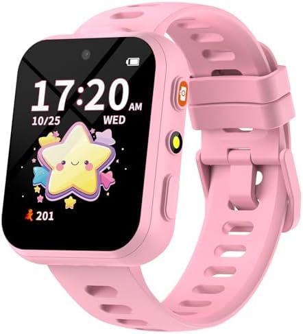 BIGGERFIVE Smart Watch for Kids with Dual Cameras, 30 Puzzle Games, Video & Music Player, Audiobooks, Flashlight, Pedometer, Calculator, Educational Toys Birthday Gifts for Boys Girls Ages 4-10 Pink