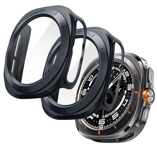 JETech Case with Screen Protector for Samsung Galaxy Watch Ultra (2025/2024) 47mm, Overall Protective Cover, Built-in Tempered Glass Film High Sensitivity, 2 Pack (Titanium Gray)