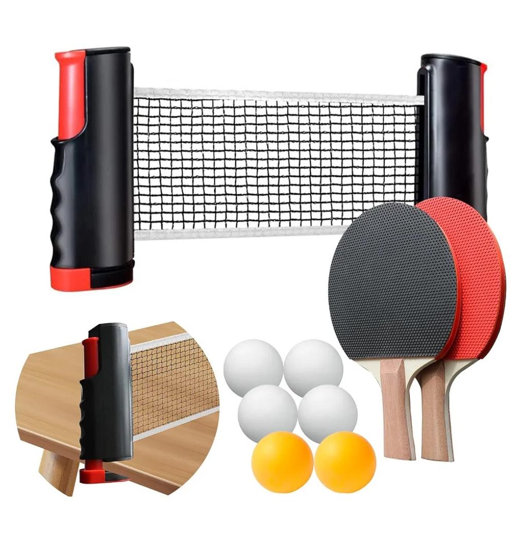 All-In-One Portable Table Tennis Set: Quick Assembly, Includes Rackets, Balls And Retractable Net, Suitable For Indoor/Outdoor Recreation, Random Net Color