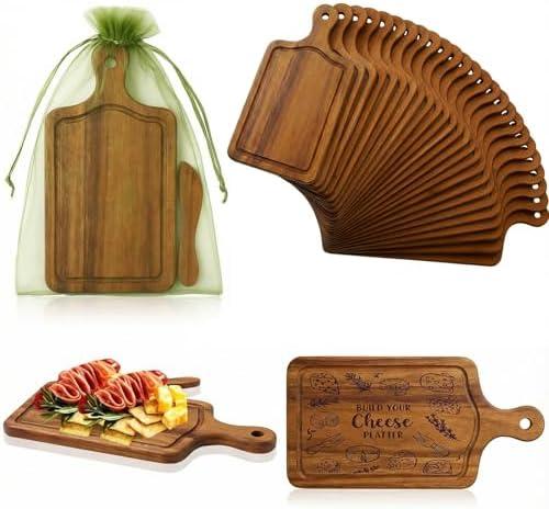 Nuenen 50 Pcs Mini Wooden Charcuterie Board Bulk, Small Wood Cutting Board for Crafts Laser Engraving with Knives Organza Bags Wedding Baby Shower Favors Gift (Square,Acacia Color)