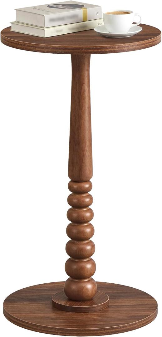 VASAGLE MARIEL Collection - Round Side Table, Small Drink End Table for Small Spaces, Accent Nightstand, Solid Wood Leg, Mid-Century Modern, for Living Room Bedroom, Chestnut Walnut ULET293KX01S