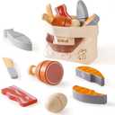 ROBUD Wooden Play Food Set, Cutting Toy Food for Pretend Kids Play Kitchen Accessories Toy Food with Storage Bag, Toys Gifts for 3+ Year Old Girls Boys, Meat Set