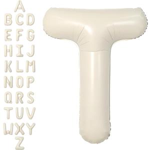 SUWEN 40 Inch Cream Large T Letter Balloons Big Foil Helium Letter Balloons A-Z Jumbo Mylar Happy Birthday Party Decorations for Women Anniversary Party Supplies