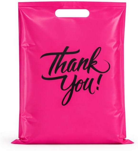 Infinite Pack Pink 20"x20" (100pcs) Thank You plastic Merchandise Bags Die-Cut Handles, Perfect for Retail Shopping, Boutiques, Goodie bags, and Gift Packaging & Favors, 2MIL Reusable Plastic Bag