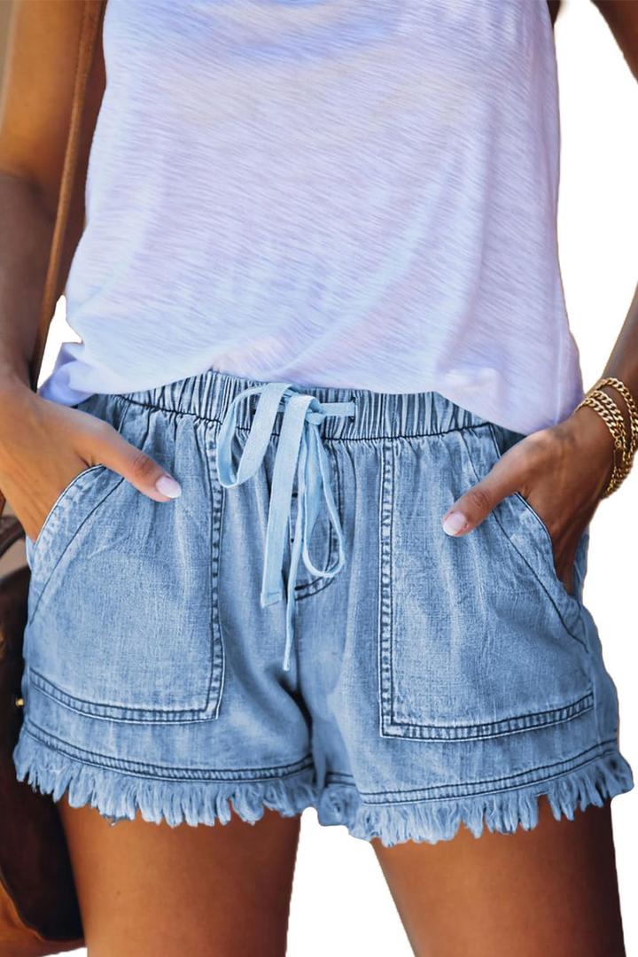 YOCUR Womens Lightweight Shorts Casual Baggy Trendy Hot Pants Elastic Waist Drawstring Comfy Shorts (X-Small)