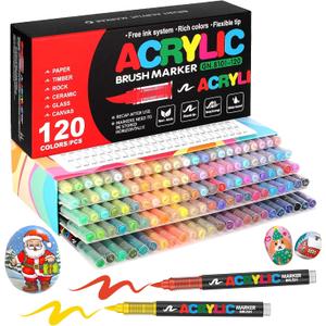 Amamao 120 Colors Acrylic Paint Markers, Soft Brush Tip Pens and Markers, Acrylic Paint Pens for Wood, Stone, Canvas, Glass, Fabric, Egg, Rock Painting and DIY Crafts Art Supplies