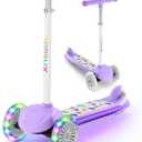TONBUX Kids Scooter for Ages 3-8, Toddler Scooter with Light-Up Wheels, Adjustable 4-Level Height 3-Wheel Scooters for Kids, Lean-to-Steer Design (Purple)
