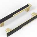 Haliwu 4 Pack Black and Gold Cabient Handles 2 Tone Drawer Handles Black and Brushed Gold Cabinet Pulls 5 inch Dresser Hardware and Drawer Pulls Square Kitchen Cabinet Hardware Zinc Alloy (5 inch/(128mm)-hole centers spacing, Black & Brushed Gold)