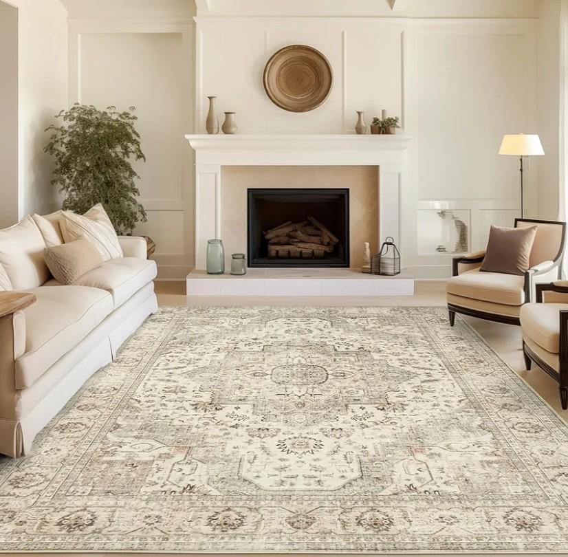 10x14 Area Rugs for Living Room - Large Washable Rug with Non-Slip Backing, Super Soft Vintage Carpet for Bedroom, Ultra-Thin Farmhouse Indoor Area Rug Home Decor