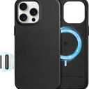 SHIELDON Genuine Leather Case for iPhone 16 Pro Max 6.9", [Camera Button Updated], Compatible with MagSafe, Magnetic Wireless Charging/Non-Slip/Shockproof/Metal Buttons/Camera Bump Frame Cover - Black