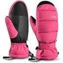 MCTi Ski Mittens Women's Snow Mitten Touch Screen Waterproof Insulated Quilted Mitts with Hidden Zipper (Pink)