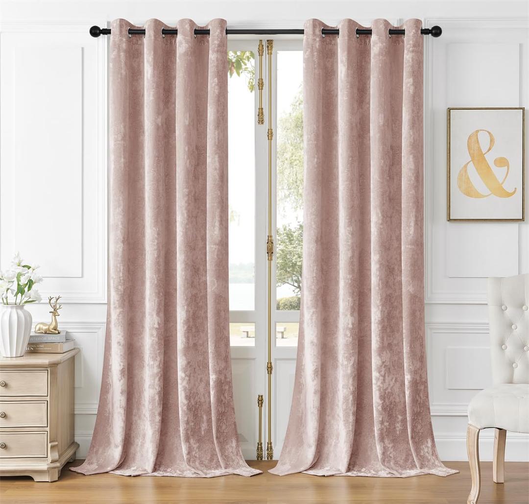 SMILETIME Pink Crushed Velvet Curtains 52x96 inch Luxurious Thermal Insulated Soundproof Drapes for Living Room Bedroom Office Soft and Durable Light-Filtering Window Treatments, 2 Panels SMILETIME Pink Crushed Velvet Curtains 52x96 inch Luxurious Thermal Insulated Soundproof Drapes for Living Room Bedroom Office Soft and Durable Light-Filtering Window Treatments, 2 Panels