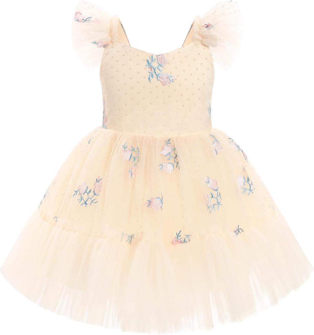 IMEKIS Toddler Girls Strawberry Floral Tulle Birthday Dress Elastic Back Summer Casual Party Dresses