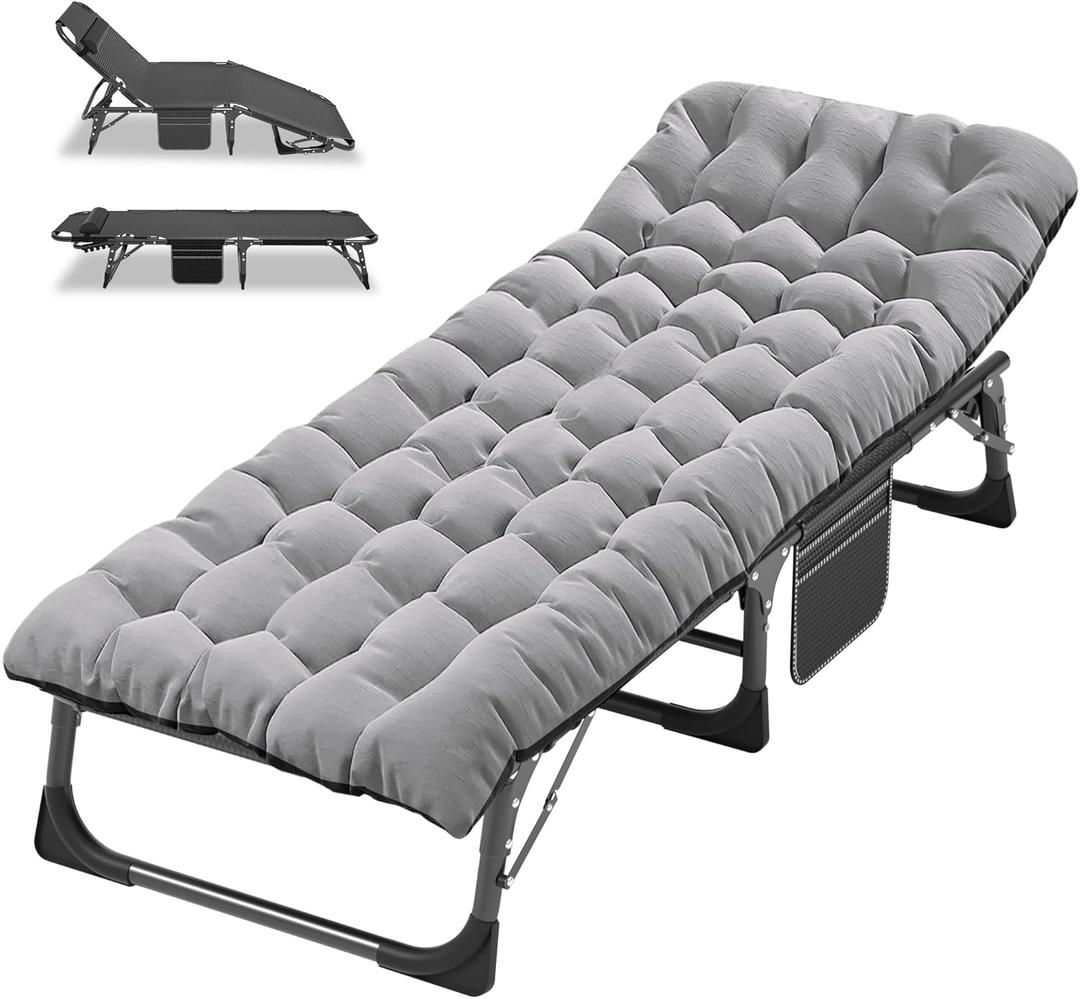 ABORON Folding Camping Cot W/Mat for Adults, Adjustable Heavy Duty Outdoor Bed,1200 D Layer Oxford Travel Camp Cots (Moonlight Gray)