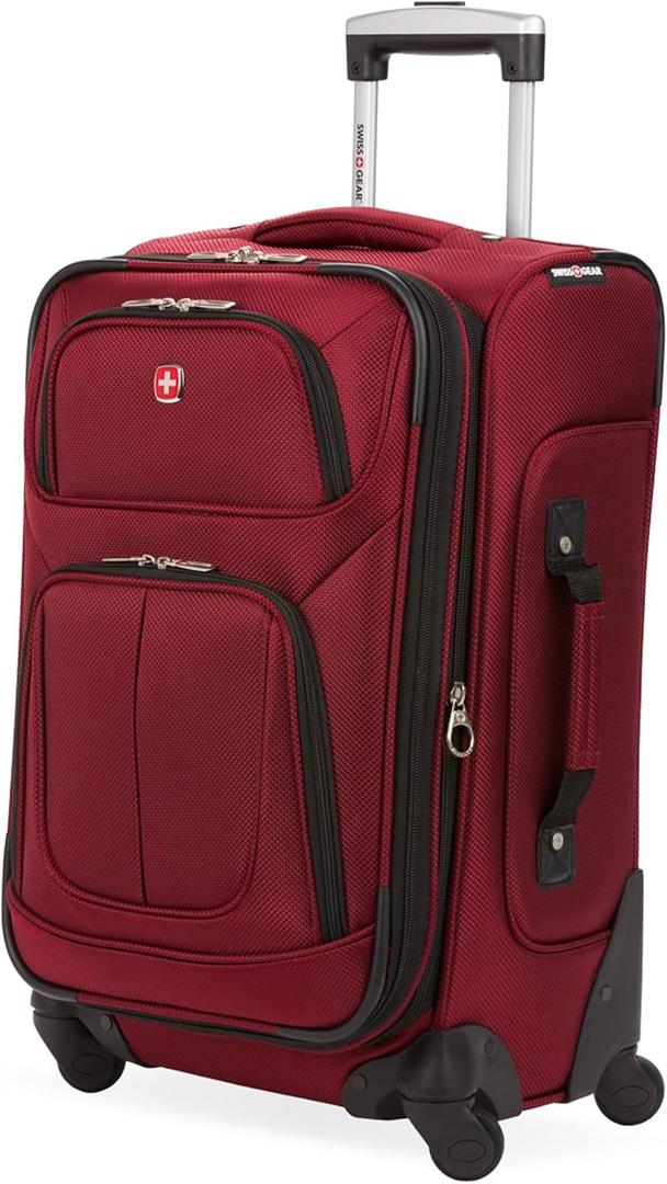 SwissGear Sion Softside Expandable Luggage Carry-On Suitcase with 360 Degree Wheels & Retractable Handle 21 Inch, Perfect for 1-3 Night Trips Burgundy