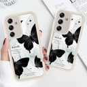 for Samsung Galaxy A15 5G Cute Phone Case 6.5", Aesthetic Creative Black Butterfly Marble Pattern Print Design Women Girly Case Camera Protective Cover Shockproof Silicone Soft Slim TPU Funda