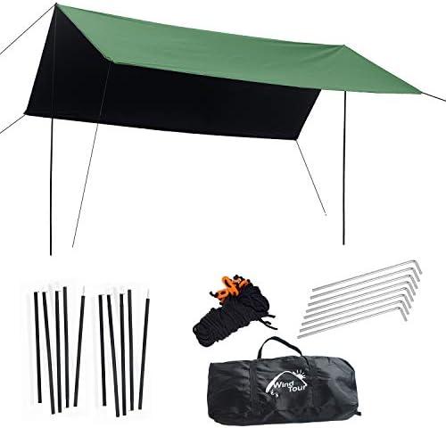 Wind Tour Portable Multifunctional Outdoor Camping Traveling Awning Backpacking Tarp Sunshade Lightweight UV Protection and PU 3000mm Waterproof Rain Fly Tarp Shelter (118 * 118 inches)
