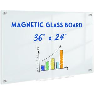 Magnetic Glass Whiteboard for Wall, 36" x 24" Glass Dry Erase Board, Large Frameless White Board for Home and Office with 1 Marker Tray - Normal White