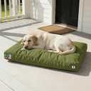 42 Inch Indestructible Dog Bed for Aggressive Chewers, Chew Proof Durable Outdoor Canvas Pet Crate Mat with Waterproof Washable Removable Cover, Indoor Patio Pet Pad for Crate, Green