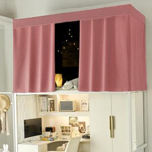 NKM Pink Blackout Bunk Bed Curtains with Canopy Bed Frame,Bunk Bed Tent for Top Bunk,Suitable for Single Bed in Student Dorm, 35.4"W x 74.8"L