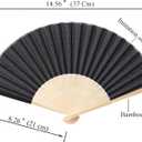 24pcs Imitated Silk Hand Fan Imitated Silk Fabric Bamboo Handheld Folded Fan Bridal Dancing Props Church Wedding Party Favors with Organza Bags (Black)