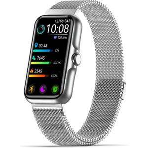 Health Fitness Tracker, Smart Watch with 24/7 Heart Rate and Blood Oxygen Monitor, Sleep Tracker with IP68 Waterproof, Activity Tracker Pedometer Step Counter for Women Men (Silver)