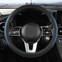 Car Steering Wheel Cover, Leather Steering Wheel Cover Blue Universal 14.5-15 Inch Microfiber Leather Anti-Slip Breathable Auto Steering Wheel Covers for Men Women (Black&Blue-2)