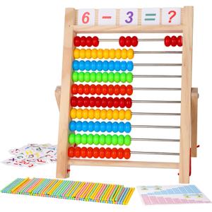 Wooden Abacus for Kids Math, Educational Counting Toy with Counting Sticks and Number Alphabet Cards, Preschool Learning Toys Gift for Boys Girls Age 3+ Years Old