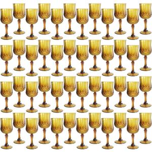 Plastic Wine Glasses, Plastic Goblets Vintage Style Cordial Unbreakable Drinking Glasses, Reusable Drinkware for Wedding Reception, Grand Event Party Supplies (48, Amber), 7oz