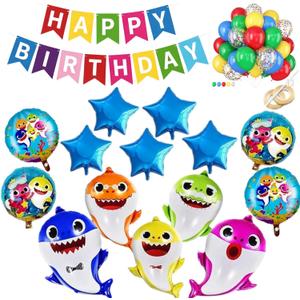 Shark Birthday Decorations Balloon Kit 52 PCS Shark Balloons XL 26" with Happy Birthday Banner, Star Foil Balloons and Latex Balloons for Kids Ocean Theme Birthday Party Supplies