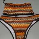ZAFUL Women Strapless Textured Bandeau Bikini 2 Piece Swimwear Cheeky Solid Lace up Bathing Suits (Large, 0-3brown)