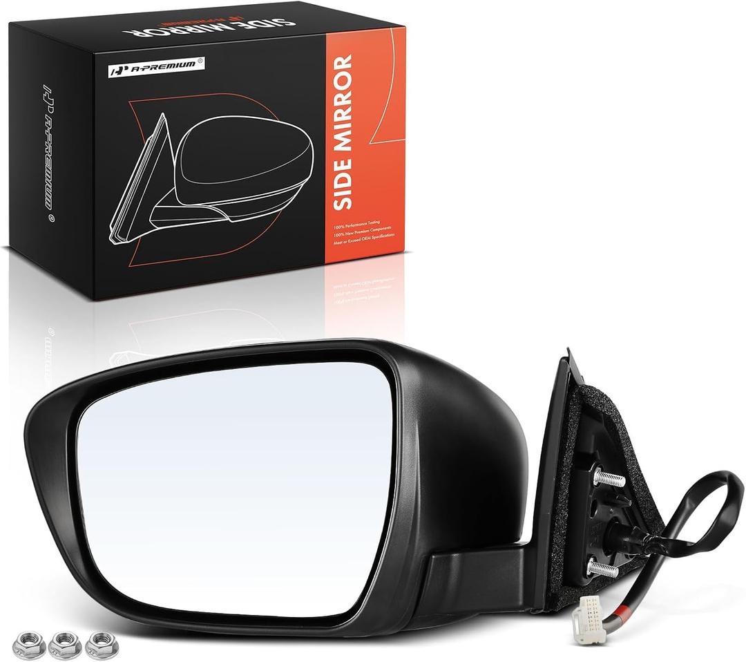 A-Premium Driver Side Power Door Mirror Compatible with Nissan Rogue 2014-2020 - Non-Heated, Manual Folding, Black, without Turn Signal Light - Outside Rear View Mirror