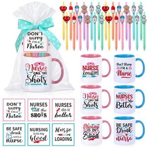 Baderke 6 Set Employee Appreciation Gifts Include Thank You Staff Mug Gift Set 12 oz Appreciation Mugs Inspirational Pens Tags for Employee Staff Team Group (Pink Blue,Nurse-1)